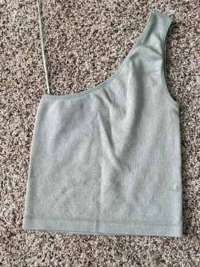 SVS Essentials Women's Large One Shoulder Ribbed Knit Crop Top Sage Green